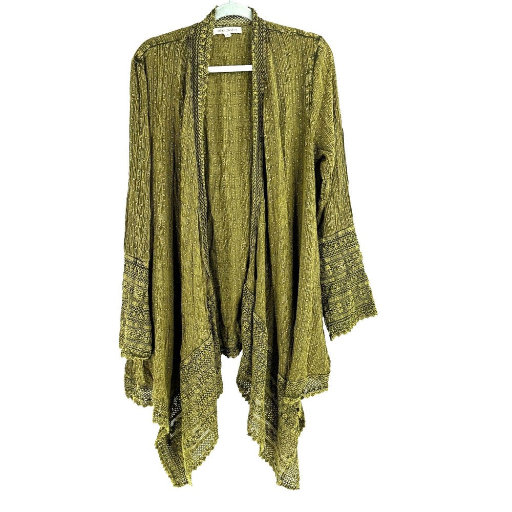 Indigo Thread Co Gauze Crochet Cardigan Women's Medium Green Whimsy Fairy Boho